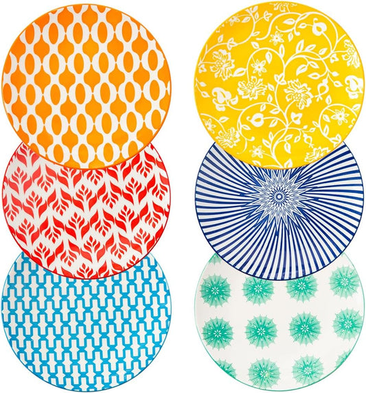 Ceramic Dessert Plates Set - 6 Inch Small Appetizer Plates for Kitchen - Salad Plate for Cake Snacks Side Dish, Microwave Dishwasher Safe, Gift, Assorted Colors