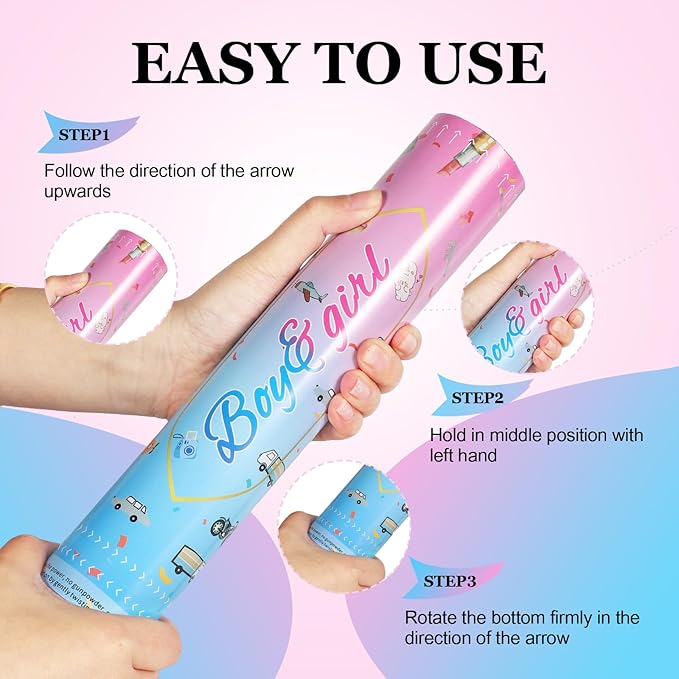 Gender Reveal Confetti Cannon,4 Pink Safty Corn Powder Smoke Party Poppers Shoots 20-25ft,12 inch Upgrade Firmware Baby Shower