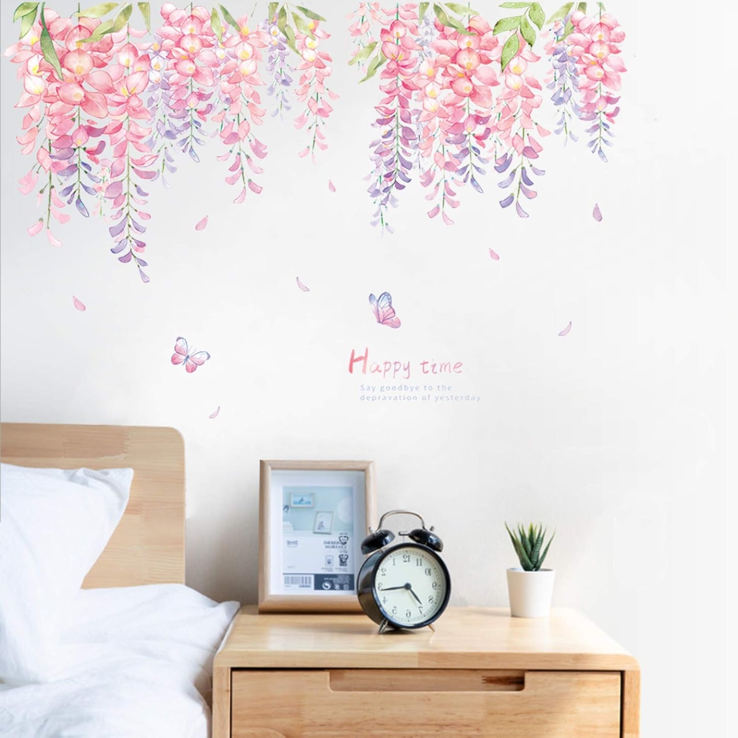 ROFARSO 6 Sheets Hanging Wisteria Flower Leaves Wall Stickers Removable PVC Wall Decals Peel and Stick Wall Art Decorations Decor for Bedroom Living Room Murals (3 Sets)