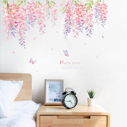 ROFARSO 6 Sheets Hanging Wisteria Flower Leaves Wall Stickers Removable PVC Wall Decals Peel and Stick Wall Art Decorations Decor for Bedroom Living Room Murals (3 Sets)