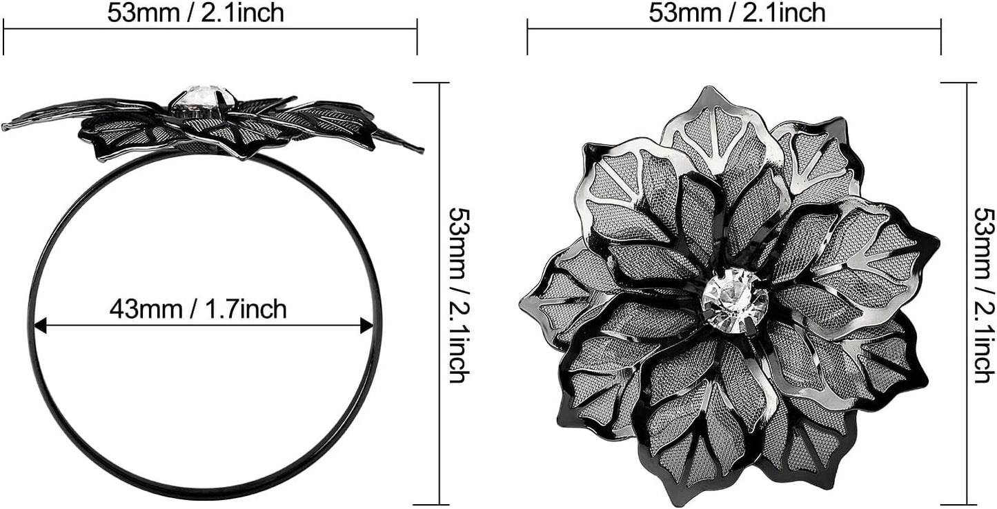 KPOSIYA Flower Napkin Rings Holder Metal Black Napkin Rings Set of 12 for Wedding Party Holiday Banquet Christmas Dinner Delicate Serviette Buckles Decor Favor (12, Black)