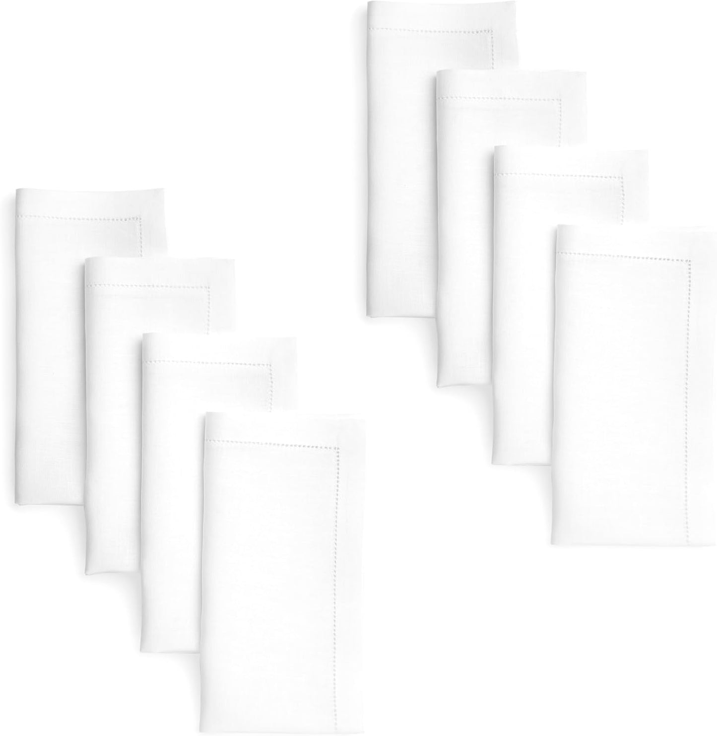D'Moksha Homes White Linen Napkins Set of 8 - Classic Hemstitch 100% Pure Linen Hemstitch Dinner Napkins 20 x 20 Inch for Fall, Thanksgiving, Christmas, Holiday - Handcrafted and Machine Washable
