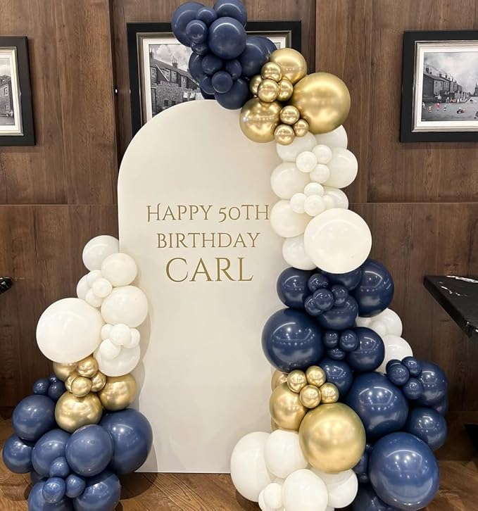 Navy Blue and Gold Balloons Arch Kit, 162pcs Different Sizes with Navy Blue White Chrome Gold Confetti Balloons for Graduation 2025 Anniversary Baby Shower Birthday Party Decorations