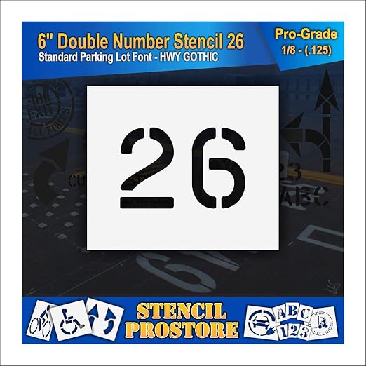 Pavement, Curb, and WheelStop Stencils - 6 inch Double Number Stencil - (26) - 6" x 9" x 1/8" (128 mil) - Pro-Grade