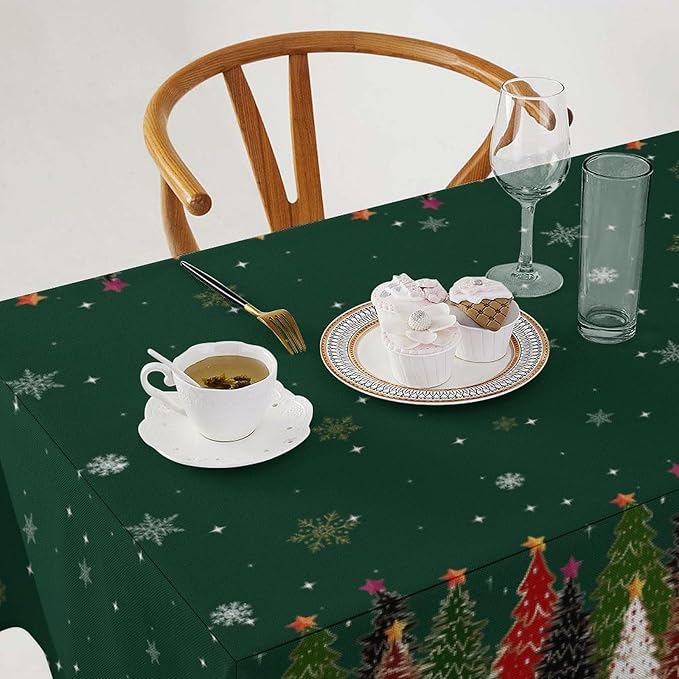 YCness Christmas Tablecloth Christmas Trees Colorful Red White Black Green Table Cover Washable Seasonal Table Decor for Party Picnic Dinner 60x120 Inch Rectangle