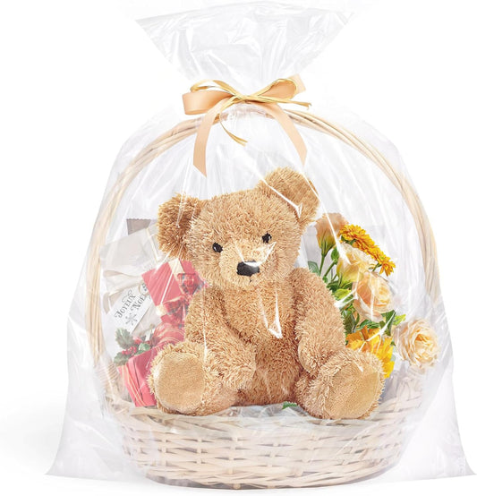 Cellophane Bags, 15 PCS Clear Gift Bags 30 x 40 Inch Large Cellophane Wrap for Gift Baskets, Cello Bag Clear Basket Bag Plastic Gifts Bag for Wedding Baby Shower Birthday Christmas Graduation Gift
