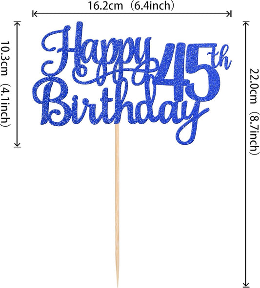 1 PCS Happy 45th Birthday Cake Topper Glitter Cheers to 45 Years Birthday Cake Pick Forty Five 45 Fabulous Cake Decoration for Happy 45th Birthday Theme Party Decorations Supplies Blue