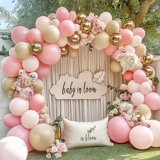 Pink White Gold Balloon Garland Double Stuffed Light Baby Pink Balloons Sand White Gold Balloon Arch Kit for Baby Bridal Shower Graduation Wedding Engagement Coquette Birthday Party Decorations