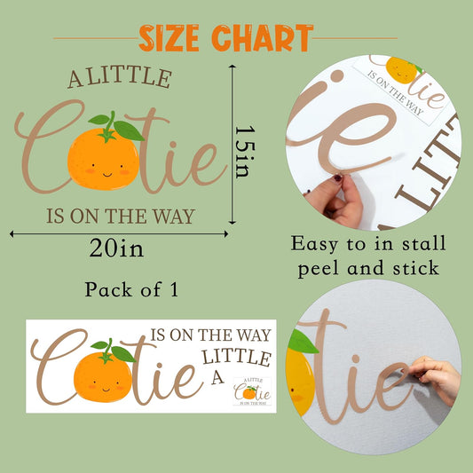 A Little Cutie is On The Way Decal - Orange Baby Shower, Birthday, Anniversary, Gender Reveal Party Decoration Supplies Wall Stickers, Orange Sign Balloon Arch and Party Backdrop Decor Decals