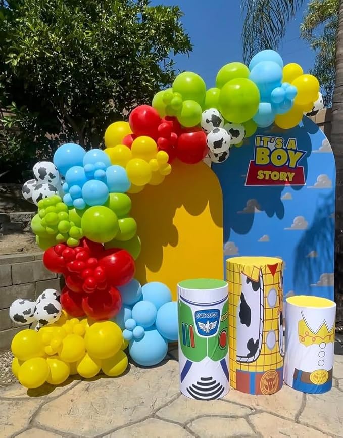 Red Blue Yellow Balloons Arch Kit, 162pcs Multi Color Cartoon Balloons with Cow Print for Carnival Circus Theme Party Fiesta Superhero Birthday Party Decorations