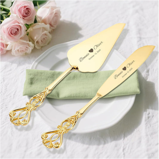 Custom Cake Cutting Set for Wedding Cake Knife and Server Set Personalized Gold Cake Cutter Gift for Anniversary Birthday Christmas