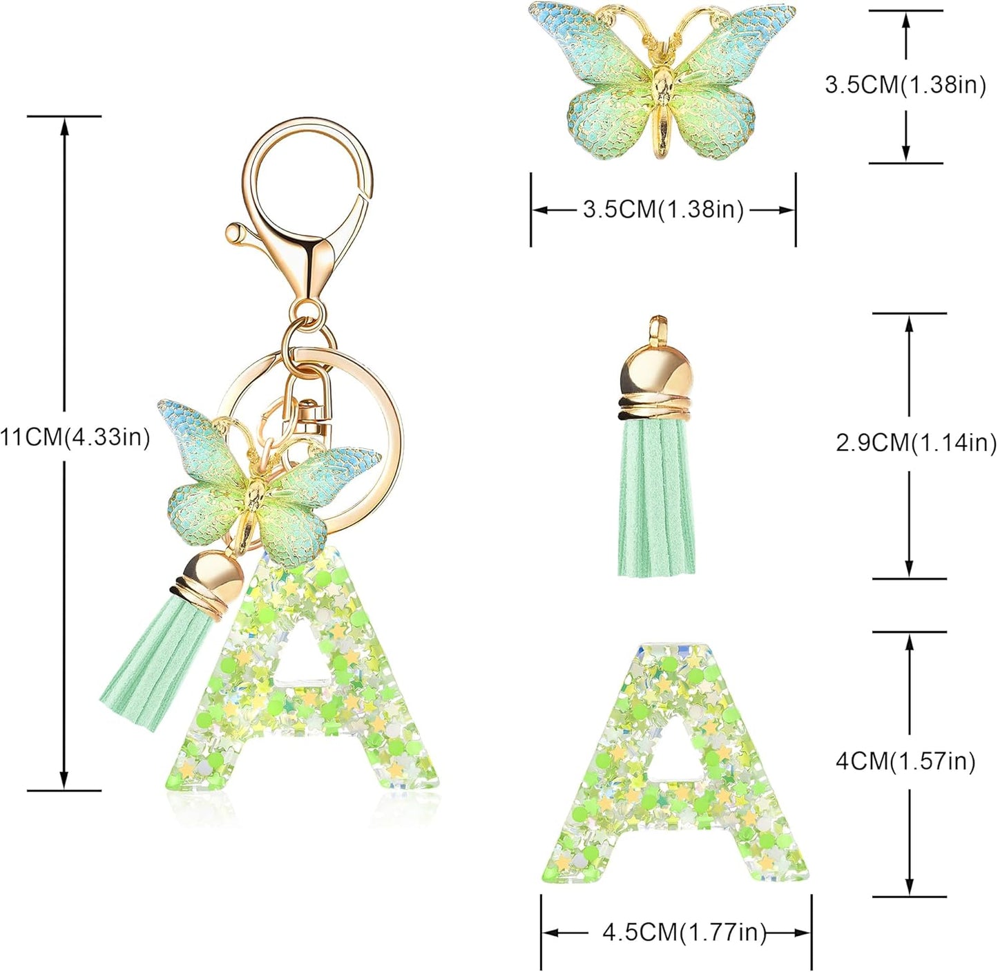 Fashion Alphabet Initial Letter Keychain Tassel Butterfly Pendant Key Ring for Purse Handbags Women Girl