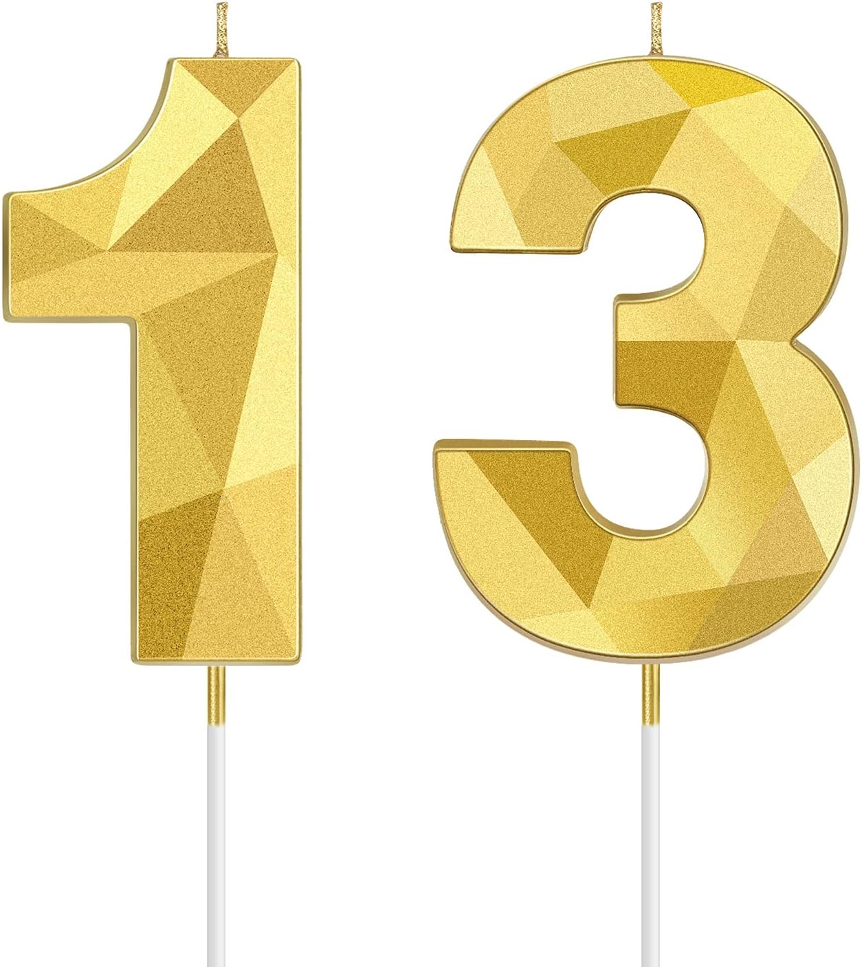 Nuanchu 13th Birthday Candles Gold Number 13 Candles Happy Birthday Cake Topper 3D Diamond Shape Numeral Candles Decoration for Boy Girl Women Birthday Wedding Reunions Theme Party Anniversary Favors