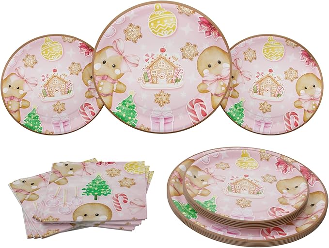 Blue Orchards Gingerbread Party Plates and Napkin (52 Pieces for16 Guests) - Party Supplies, Christmas Party Supplies, Holiday Paper Plates,Gingerbread Gender Reveal, Christmas Plates and Napkins