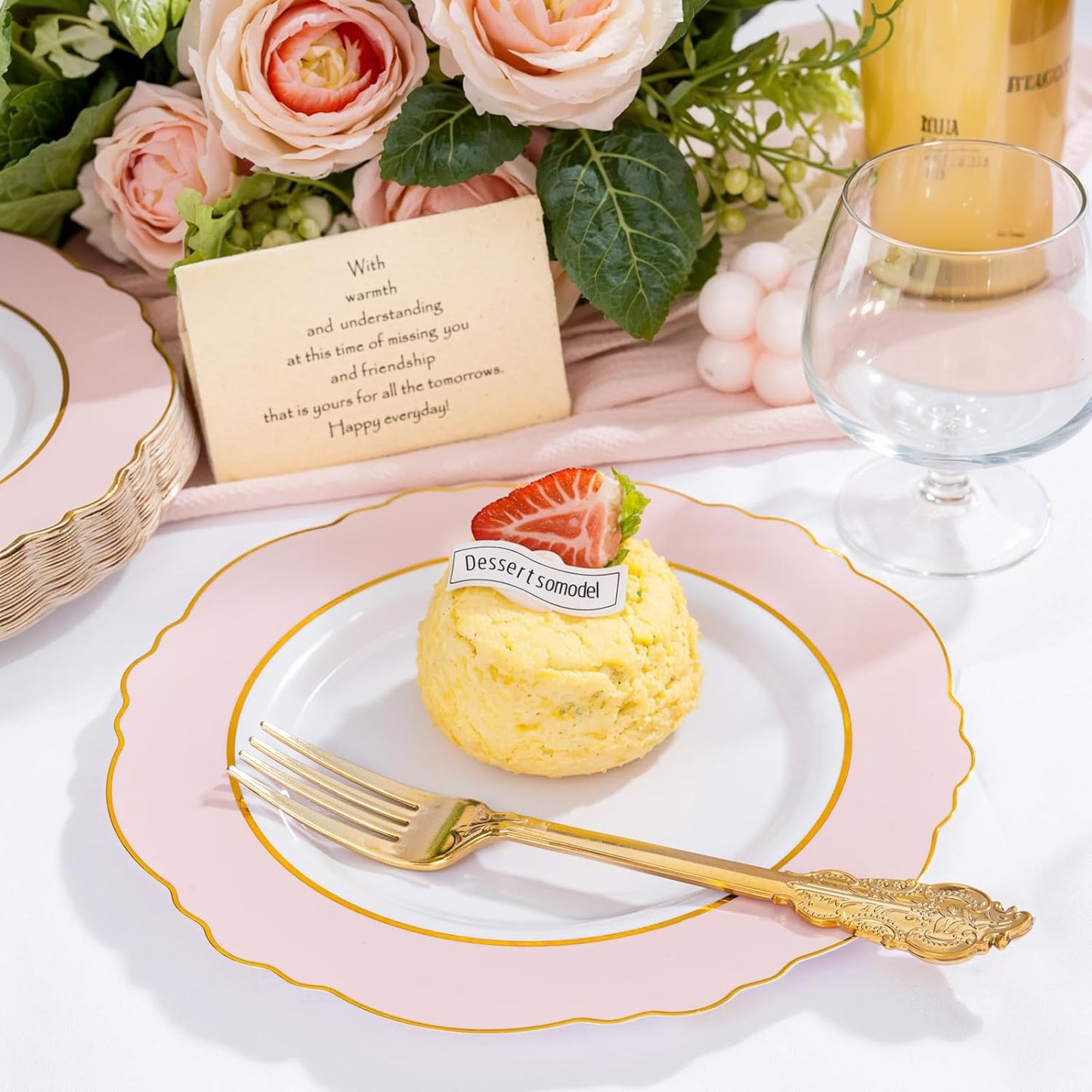 WDF 60pcs Pink Dessert Plates - 7.5inch Baroque Pink &White Disposable Dessert/Appetizer Small Cute Cake Plates for Upscale Parties &Wedding-Special for Bridal Shower, Brithday, Baby Shower