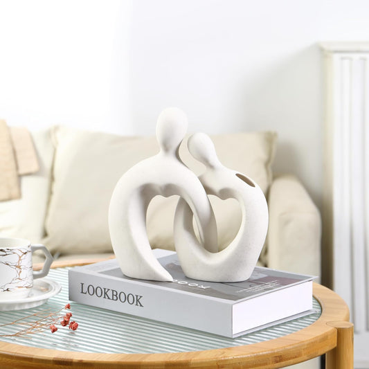 White Ceramic Vases, Modern Flower Vase Set of 2, Ceramic Decorative Vase for Flowers, Boho White Vases Home Decor for Living Room, Bedroom, Shelf, Office, Table, Wedding, Gift