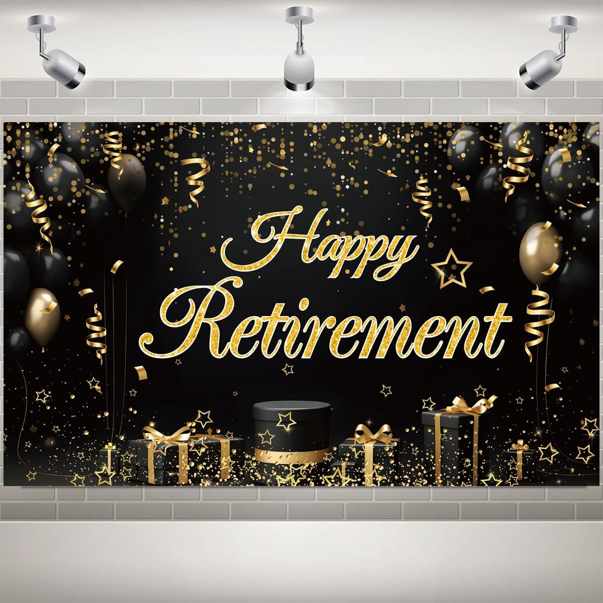 Happy Retirement Party Decorations for Men, Gold Banner, Star Coffee Pennant, Hanging Swirl, Latex Balloons, 70*43" Backdrops,108*54" Tablecloths, Cupcake Topper, Greeting Card, Retired Sash