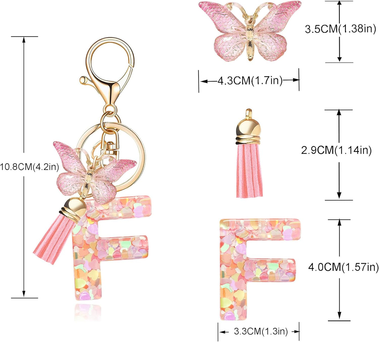 Fashion Alphabet Initial Letter Keychain Tassel Butterfly Pendant Key Ring for Purse Handbags Women Girl