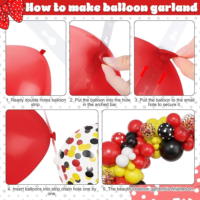 Amandir 153pcs Red Yellow Black Balloon Garland Arch Kit, Different Sizes 18 12 10 5 inch Red Yellow Black Dot Latex Confetti Balloons for Cartoon Mouse Birthday Party Decoration