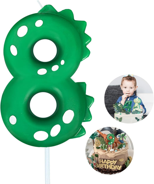 Number Birthday Candles(8 Candle Green) Dinosaur Shape Number Happy Birthday Cake Candles for Dinosaur Birthday Party Decoration Reunions Theme Party