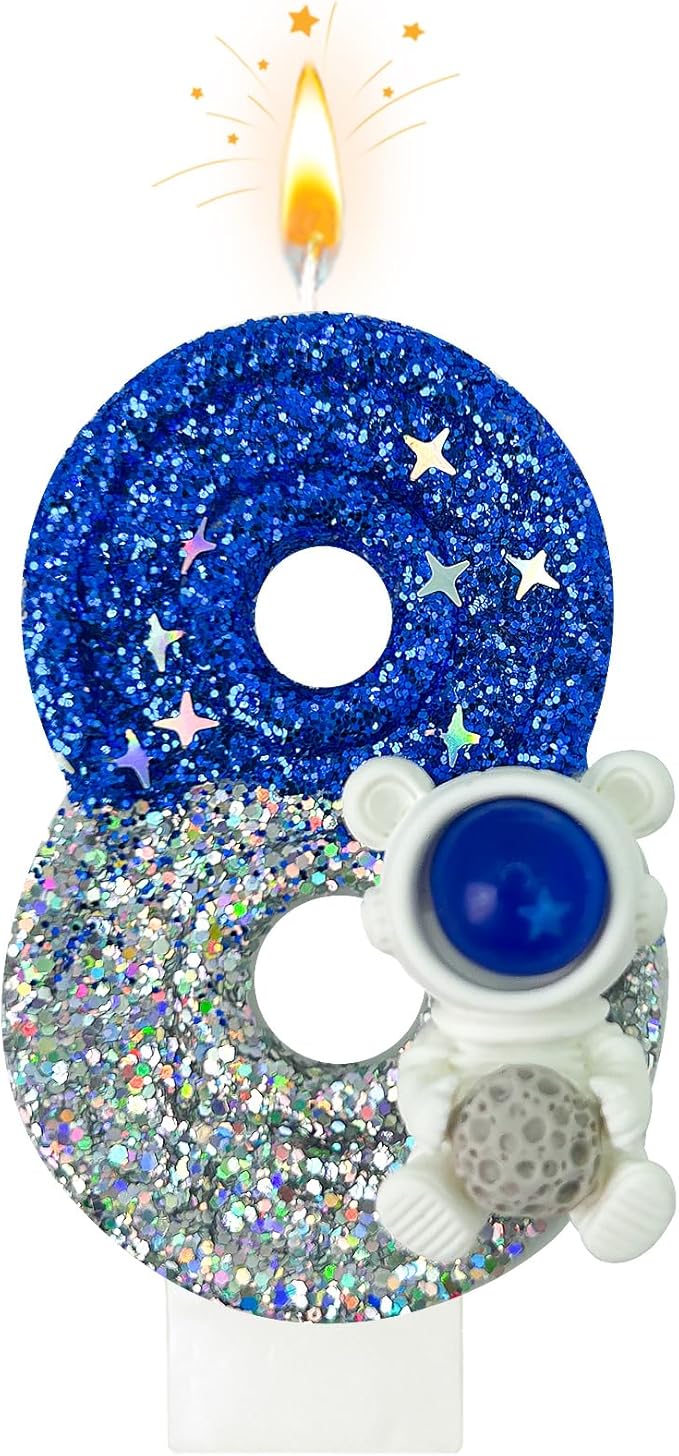 HXOUSE Astronaut 8th Birthday Candle - Space Universe Sparkler 8 Candle for Birthday Cake Boy, Topper for Party Decorations Anniversary Celebrations (Number 8)