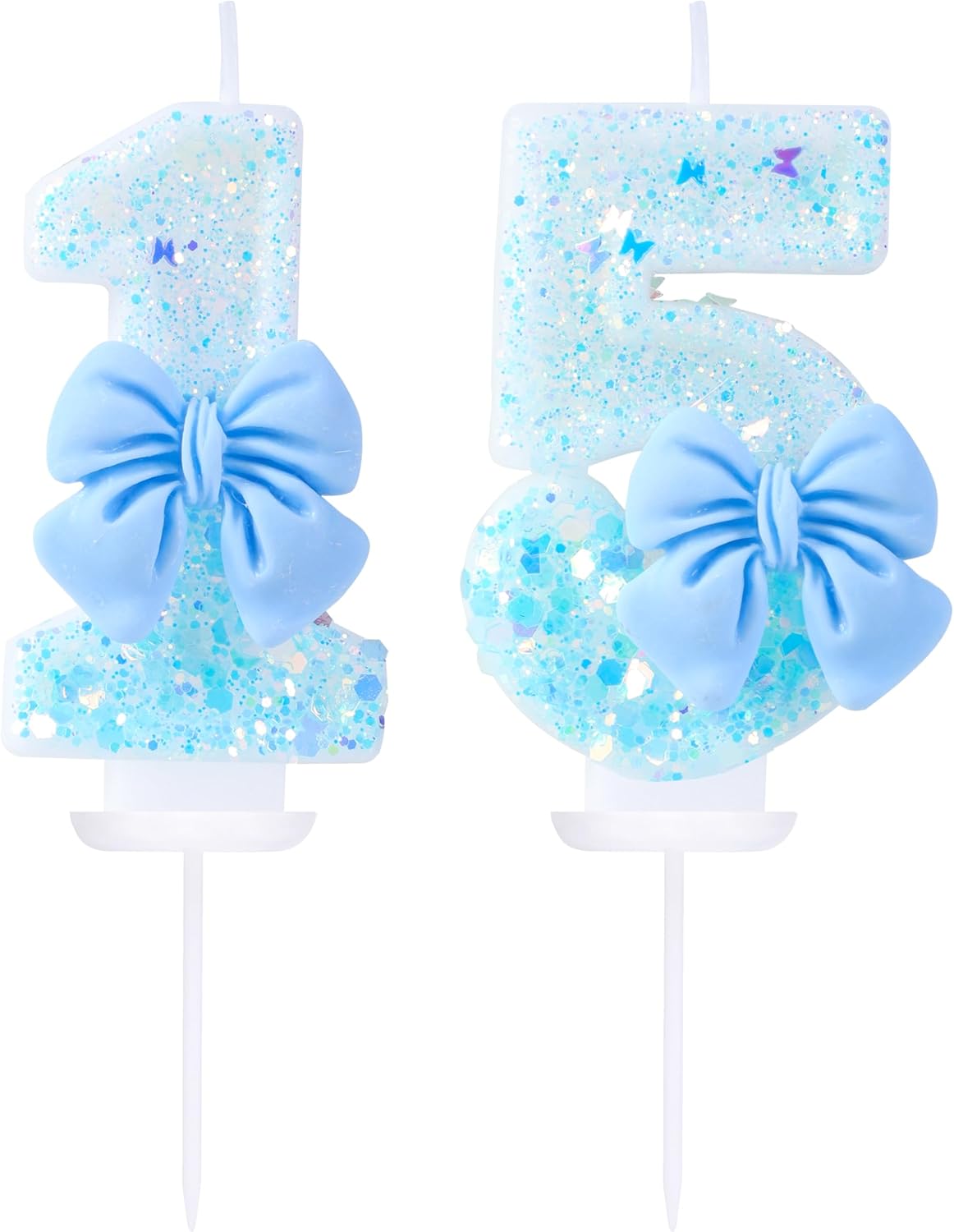 15 Birthday Candles Blue Bow Number 15 Cake Candles, 15th Cake Topper Decorations for Kids Pets Pastel Birthday Party Supplies (Number 15)