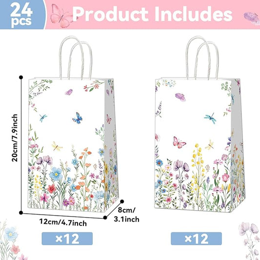 Naozinebi 24Pcs Floral Gift Bags Wildflower Party Favors Wedding Welcome bags Wildflower Candy Treat Bags with Handle Wild Floral Thank You Bags for Wedding Baby Shower Tea Birthday Party Supplies