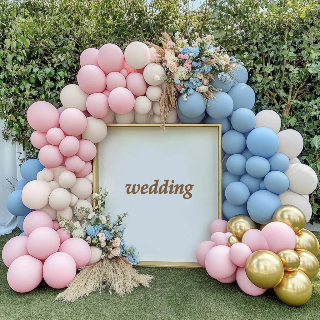 Pink Blue Balloon Garland Double Stuffed Pink Sand White Balloons Dusty Blue White Gold Balloon Arch Kit for Gender Reveal Birthday Baby Shower Wedding Party Decoration