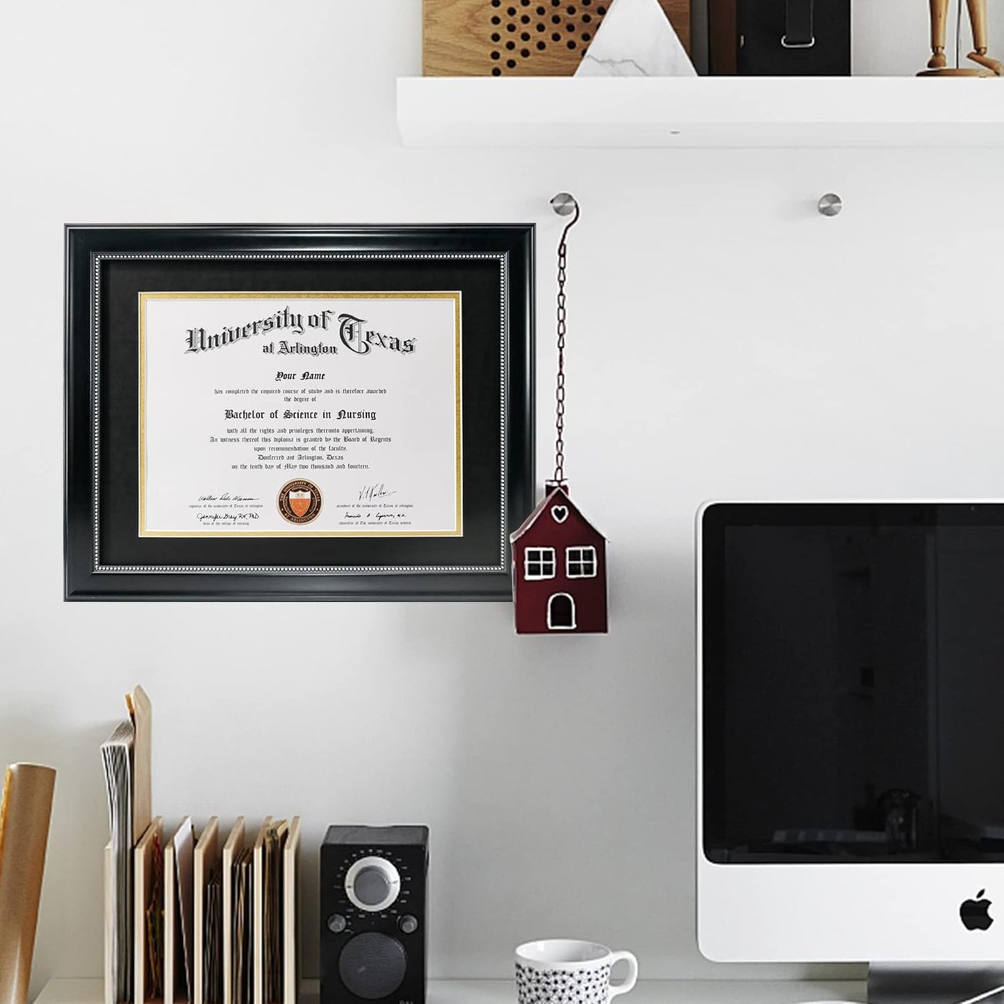 GraduationMall 8.5x11 Diploma Frame with Black over Gold Mat or Display 11x14 Document without Mat, UV Protection Acrylic, Black with Silver Beads, Set of 2