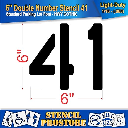 Pavement, Curb, and WheelStop Stencils - 6 inch Double Number Stencil - (41) - 6" x 6" x 1/16" (63 mil) - Light-Duty
