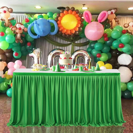 9ft Green Table Skirt for Rectangle Tables Polyester Table Skirt Desk SKirts Ruffle Table Skirt for Party Birthday Banquet Green Theme Party Wedding Bridal Shower Table Skirt Decorations