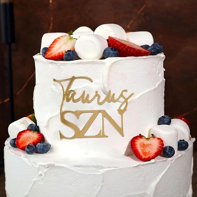Taurus Season Cake Toppers,Acrylic Gold Taurus Birthday Decorations,Zodiac April May Birthday Party Decor for Horoscope Astrology Birthday Party Cake Decorations Supplies