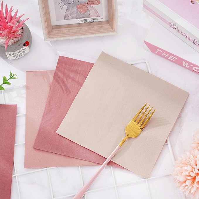 Whaline 150 Pack Valentine's Day Peach Pink Napkins 6.5 x 6.5 Inch 3 Colors Luncheon Napkins Pink Theme Disposable Paper Napkins Dinner Napkins for Party Celebration Gathering Supplies Decorations