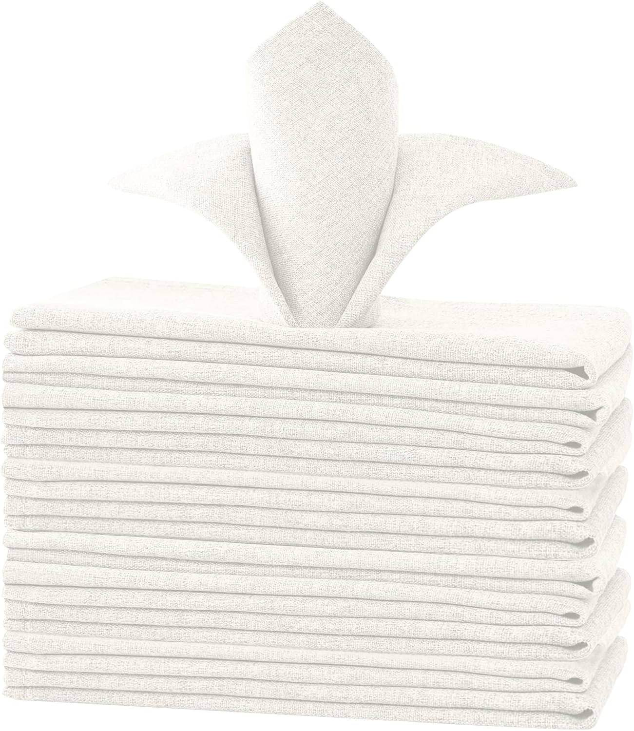 H.VERSAILTEX Linen Textured Cloth Napkins Set of 12 (18" X 18") Linen Textured Dinner Napkins Waterproof Extra Soft Thick Durable Reusable Napkins with Hemmed Edges, Heather Ivory