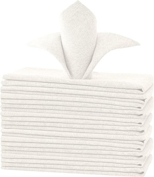 H.VERSAILTEX Linen Textured Cloth Napkins Set of 12 (18" X 18") Linen Textured Dinner Napkins Waterproof Extra Soft Thick Durable Reusable Napkins with Hemmed Edges, Heather Ivory