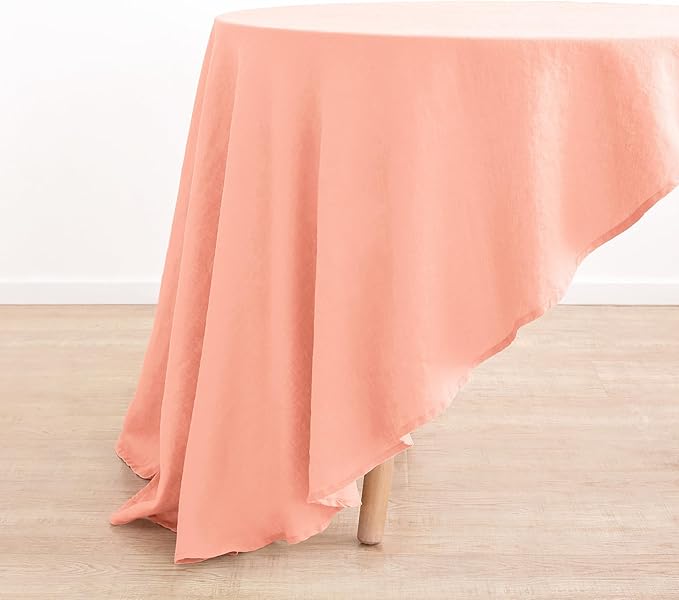 Linen World Linen Tablecloth,100% French Flax Round Tablecloth 70" Inch,Washable Natural Table Cloth for Dining,Outdoor,Weddings and Restaurants,Decorative Christmas,Peach Pink