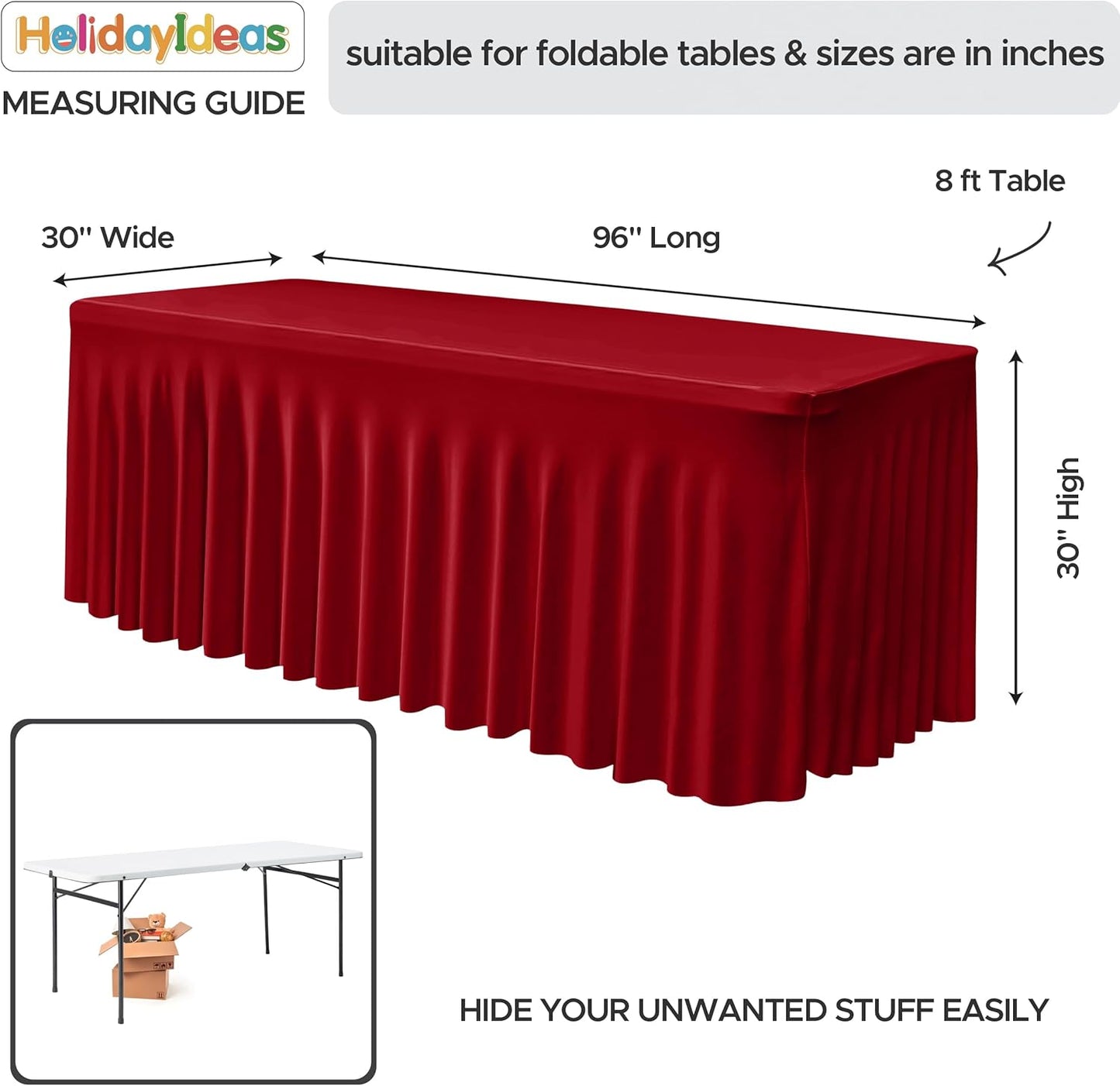 HolidayIdeas 2 Pack Red Spandex Table Cover for 8 Foot Table, Fitted Stretch 96 Inch Skirt for Christmas Buffet, Large Party