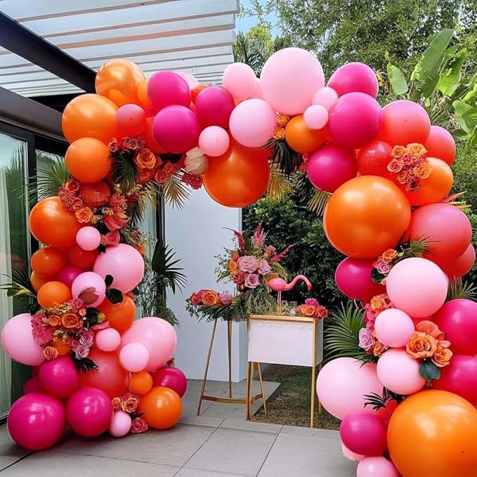 Hot Pink Orange Balloon Garland Double Stuffed Orange Pink Coral Balloon Arch Kit for Birthday Baby Shower Flamingo Wildflower Valentine Mother’s Day Party Decorations