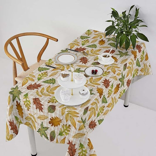 YCness Autumn Maple Leaves Tablecloth, Thanksgiving Autumn Harvest Watercolor Ginkgo Biloba Abstract Geometry Leaves Table Cover for Party Picnic Dinner Decor 60x120 Inch Rectangle