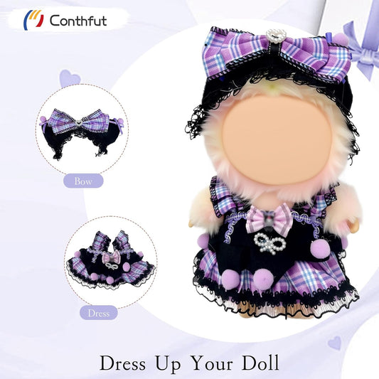 17cm/15cm Doll Clothes Outfit Set,Accessories for Dolls,Stylish Clothes Set Dress Up (No Doll) (Purple Dress)