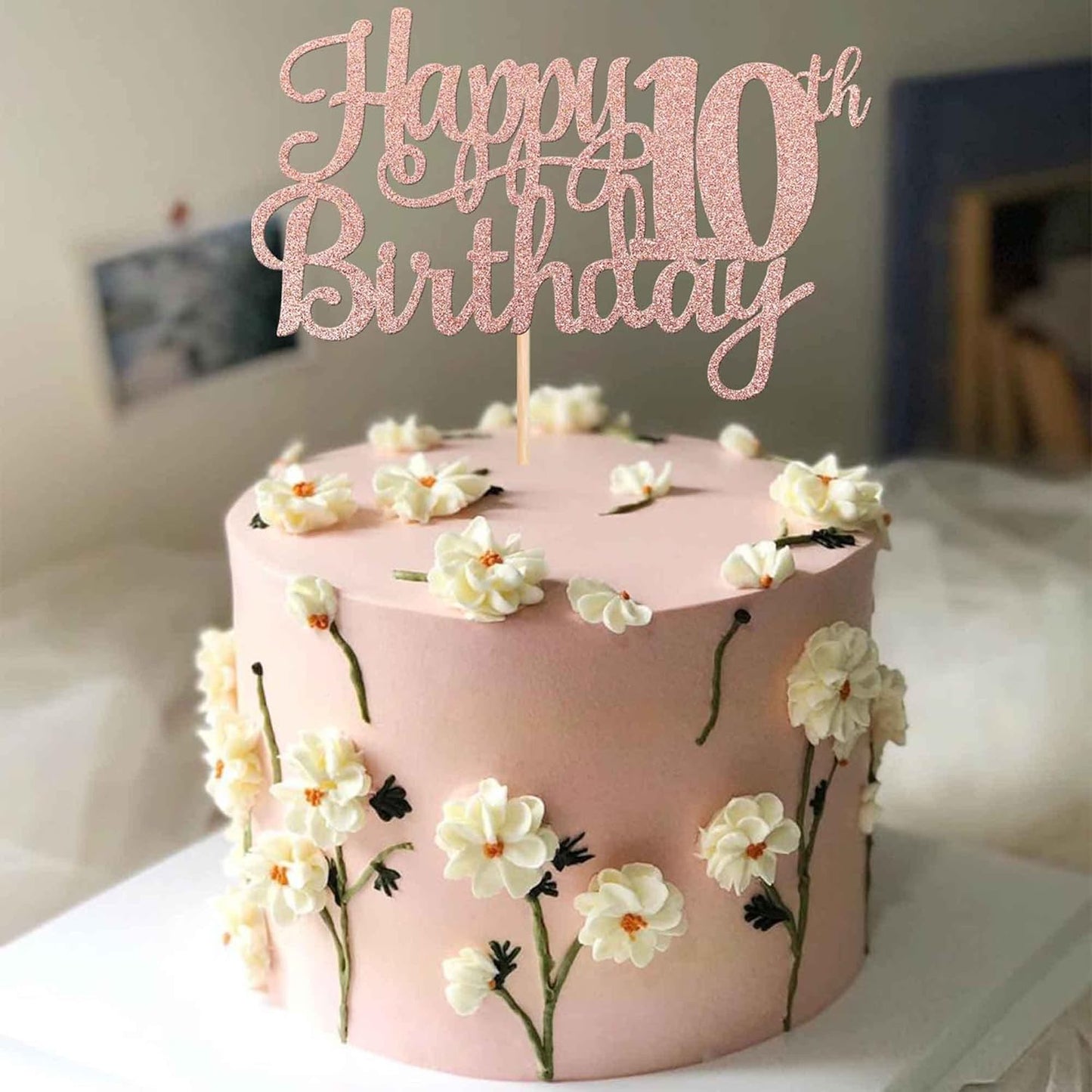 1 PCS Happy 10th Birthday Cake Topper Glitter Cheers to 10 Years Birthday Cake Pick 10 Fabulous Double Digits Cake Decoration for Happy 10th Birthday Theme Party Decorations Supplies Rose Gold
