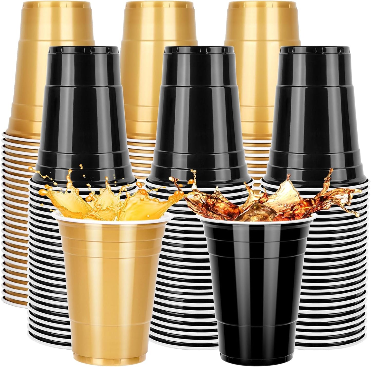100PCS Black and Gold Plastic Cups, 12oz Disposable Party Cups Bulk Pack, BPA Free Drinkware for Soda Juice Beer Cold Drinks Suitable for Wedding Halloween Thanksgiving Christmas Birthday Celebrations