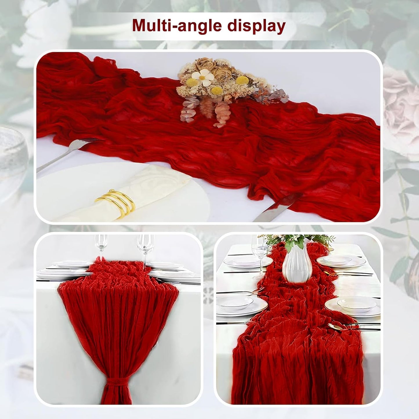 10 Pack Burgundy Cheesecloth Table Runner 35x120 Inch 10Ft Rustic Gauze Cheese Cloth Table Runner Sheer Cheesecloth Table Runners for Wedding Party Bridal Shower Decoration
