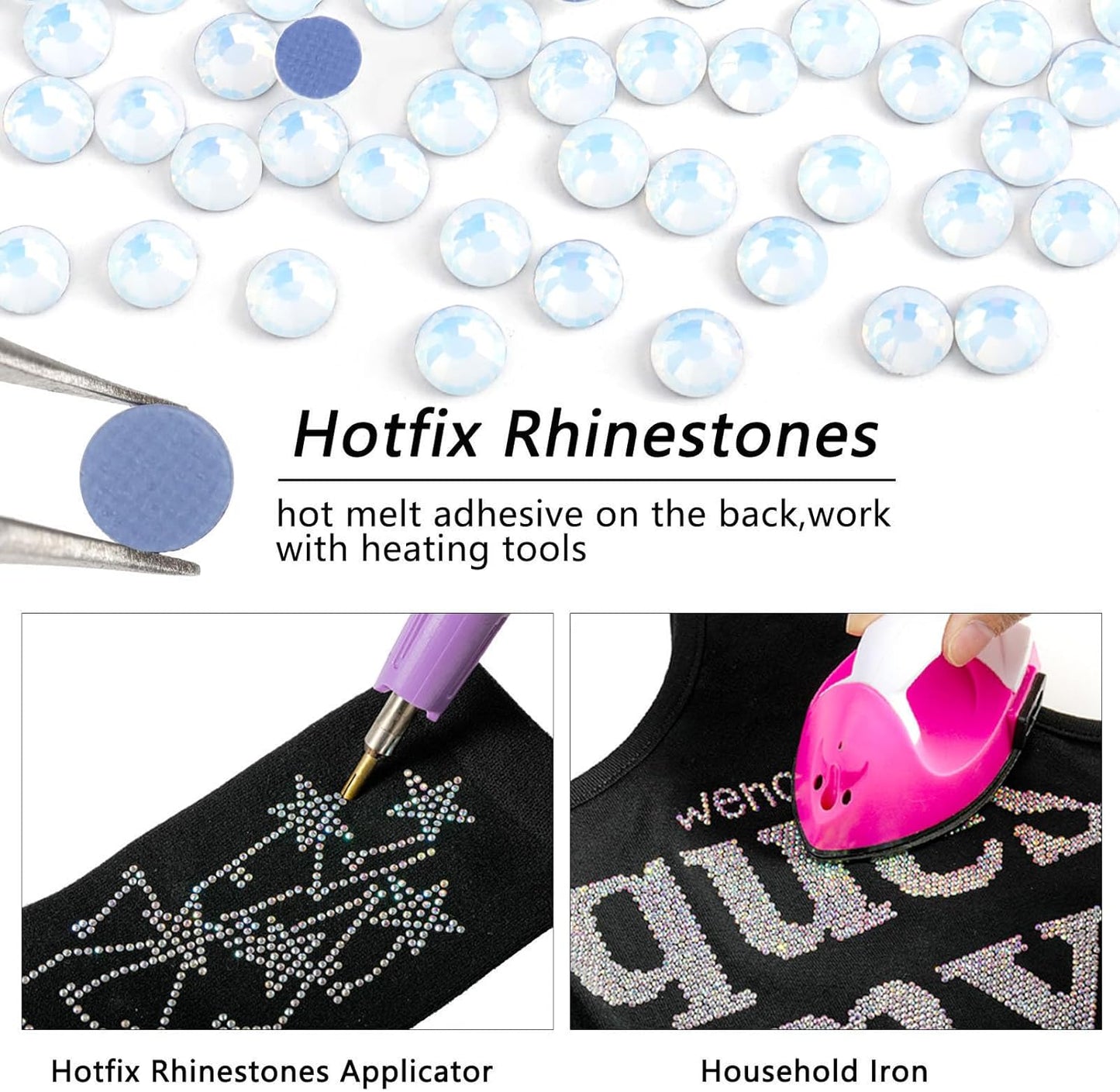 Beadsland Hotfix Rhinestones, 2880pcs Crystal Rhinestones for Crafts Clothes DIY Decoration, White Opal, SS6, 1.9-2.1mm