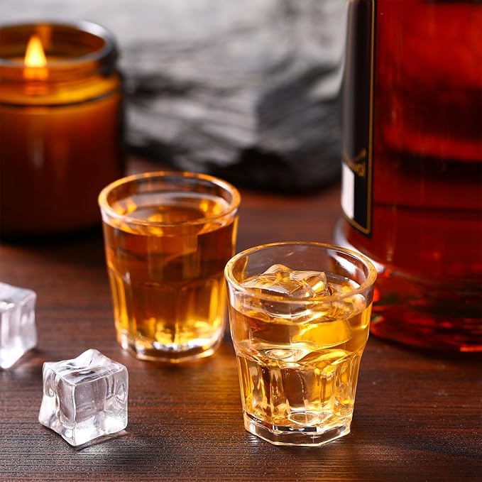 Tioncy 50 Pcs Acrylic Drinking Glasses 1.1oz Small Whiskey Glass Clear Shot Glasses Bulk Unbreakable Stackable Mixed Drinkware Mini Beer Mug for Drinking Bars Wine Vodka