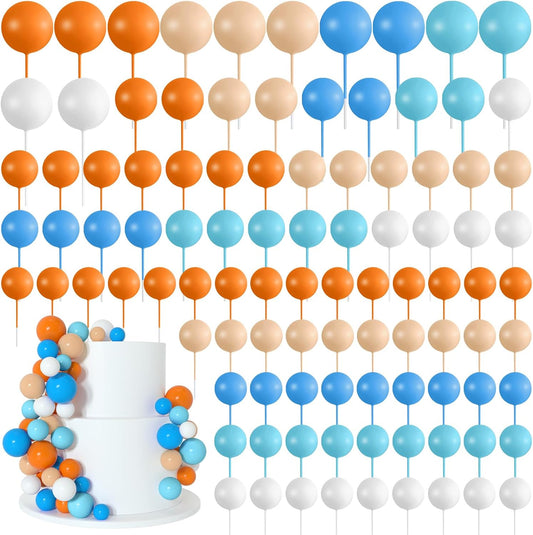 138 Pcs Balls Cake Topper Decorations Balloon Cupcake Toppers Foam Multisize Cake Topper Balls for Birthday Party Wedding Anniversary(Bright Colors)