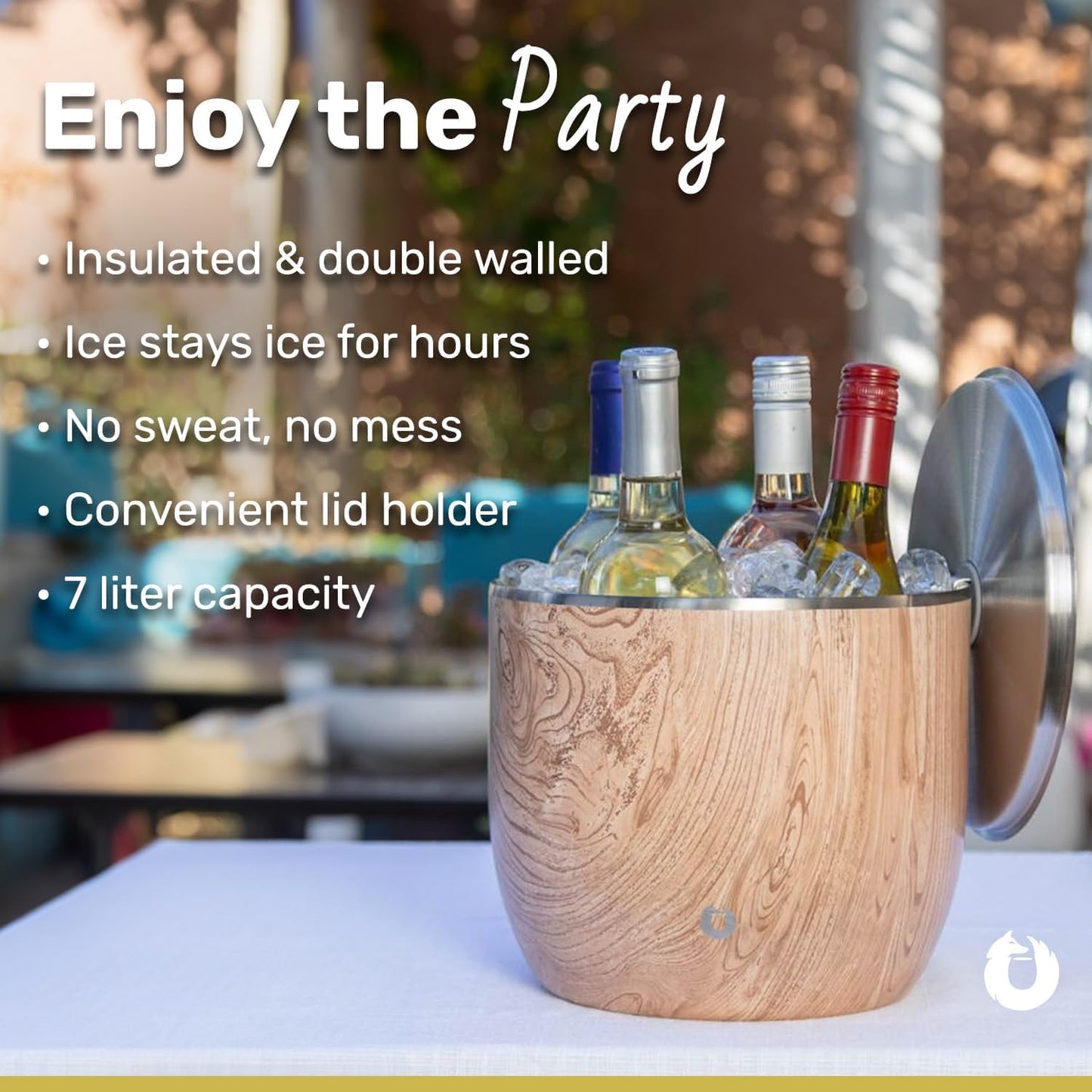 SNOWFOX XL Premium Vacuum Insulated Double Wall Stainless Steel Ice Bucket with Lid/Scoop, Bar Accessories, Large Elegant Party Bucket, Chill Several Bottles, Beautiful Entertaining, 7L, Shimmer Gold