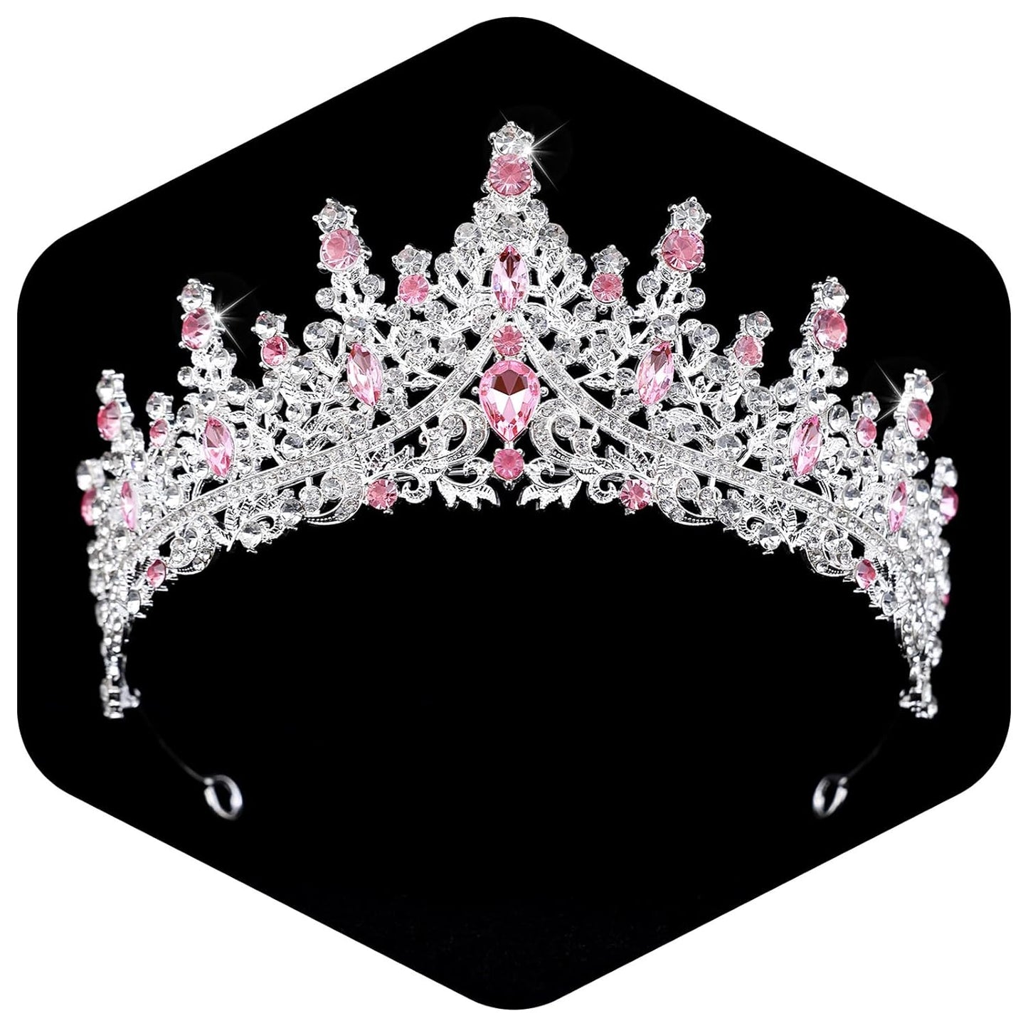 Pink Tiara for Women Crystal Queen Crowns Rhinestone Princess Tiaras for Girl Wedding Headband for Bride Hair Accessories for Halloween Costume Birthday Party Prom Mother's Gifts