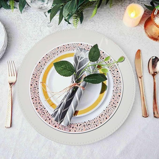 Efavormart Pack of 6 13" White Round Acrylic Beaded Charger Plates for Tabletop Decor Holiday Wedding Catering Event Decoration