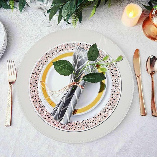 Efavormart Pack of 6 13" White Round Acrylic Beaded Charger Plates for Tabletop Decor Holiday Wedding Catering Event Decoration